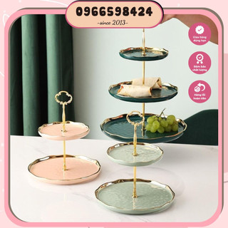 Khay sứ nhiều tầng phong cách Bắc Âu cao cấp đựng bánh kẹo, hoa quả