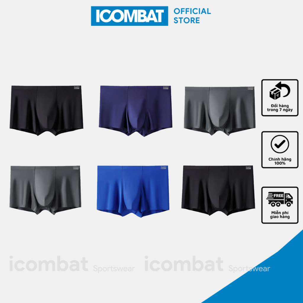 Combo 4-6 quần lót boxer nam iCOMBAT chất liệu lụa sữa SilkTek™ Bộ sịp đùi lụa lạnh không đường may