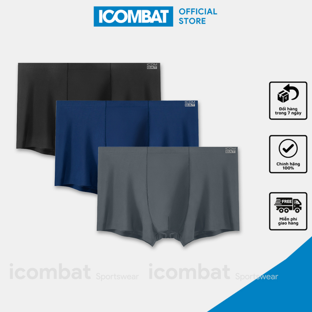 Bộ 3 quần boxer nam lụa sữa mát lạnh sịp mềm mại kháng khuẩn iCOMBAT