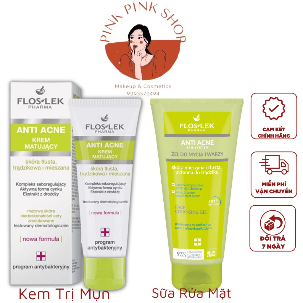 Kem Dưỡng & Sữa Rửa Mặt Floslek Anti Acnes Giúp Kiểm Soát Dầu Nhờn Và Làm Giảm Mụn