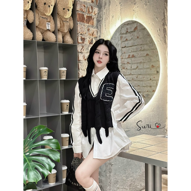 Áo sơ mi pha gile len thừng hàng QCL1