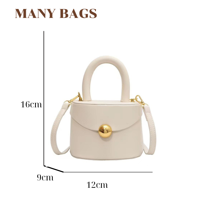 Túi xách nữ mini đeo chéo xách tay đựng vừa điện thoại Da trơn phong cách mới hình trụ Màu trắng size 12cm