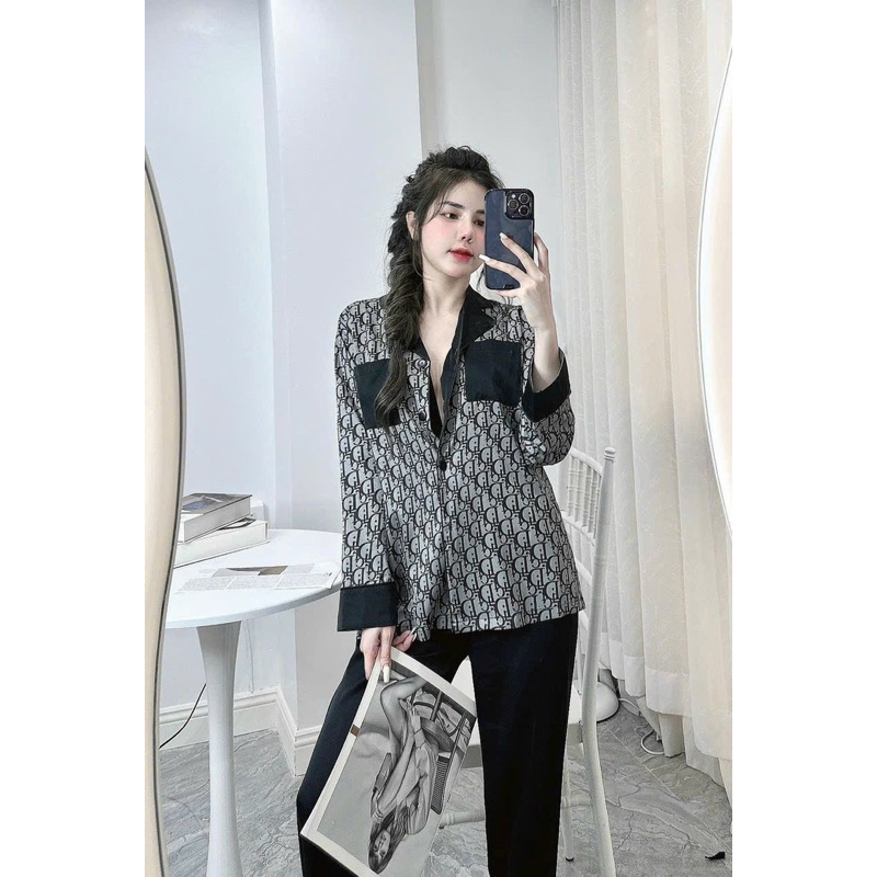 Đồ bộ mặc nhà  gấu xanh phong cách quảng châu- Chất liệu gấm xước