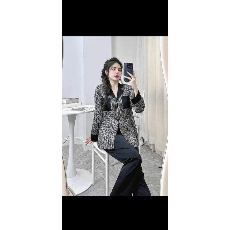 Đồ bộ mặc nhà  gấu xanh phong cách quảng châu- Chất liệu gấm xước