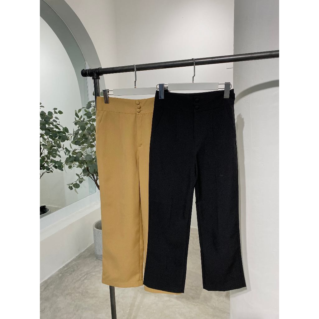 Quần dài thiết kế CHARMO ống đứng vải cotton lụa Basic Button Pants