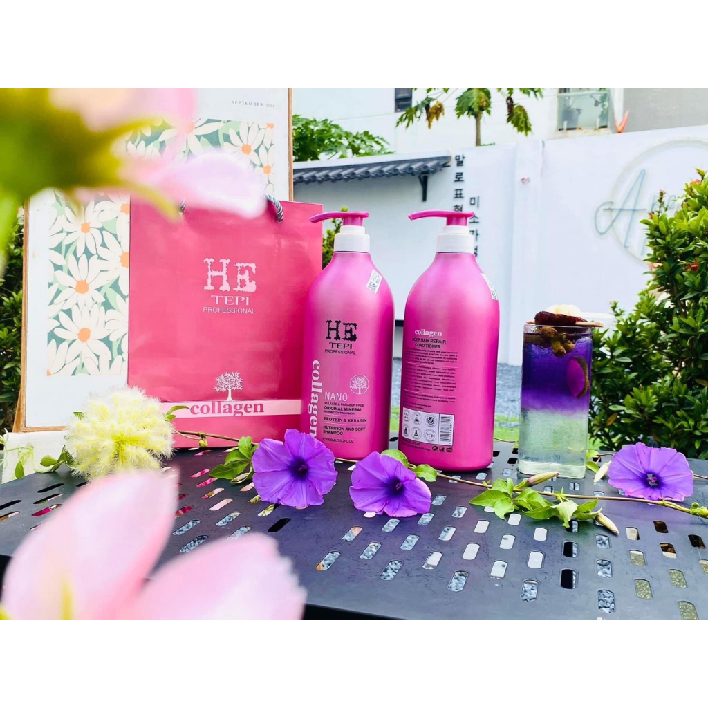 Dầu gội collagen phục hồi tóc hư tổn khô xơ HE tepi Nano