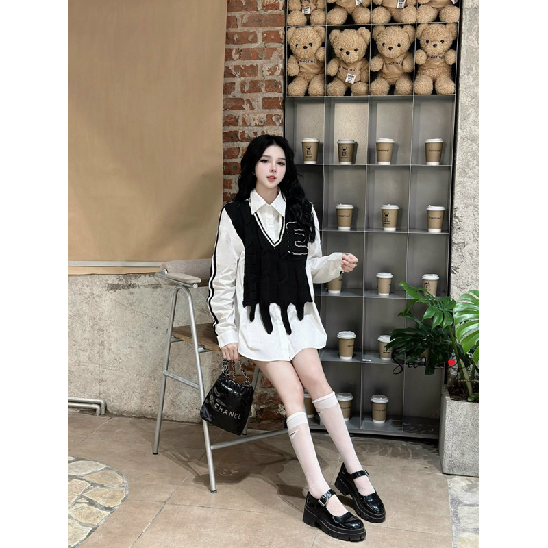 Áo sơ mi pha gile len thừng hàng QCL1