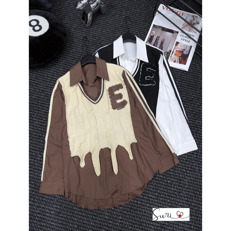 Áo sơ mi pha gile len thừng hàng QCL1