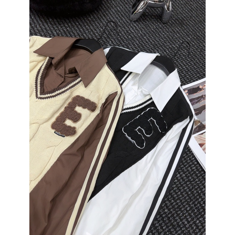 Áo sơ mi pha gile len thừng hàng QCL1