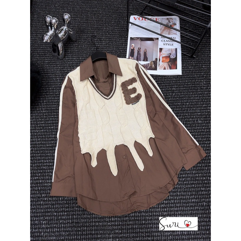 Áo sơ mi pha gile len thừng hàng QCL1