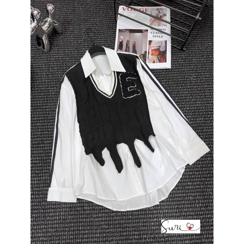 Áo sơ mi pha gile len thừng hàng QCL1