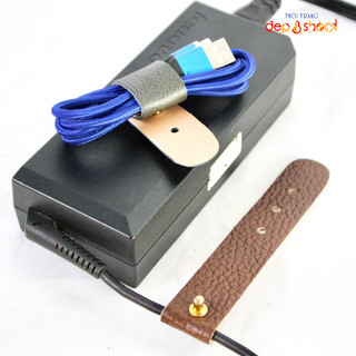 Dụng cụ quấn gọn dây cáp sạc lap top - tai nghe tiện lợi Da bò thật-nút bóp bằng đồng tăng giảm tùy ý