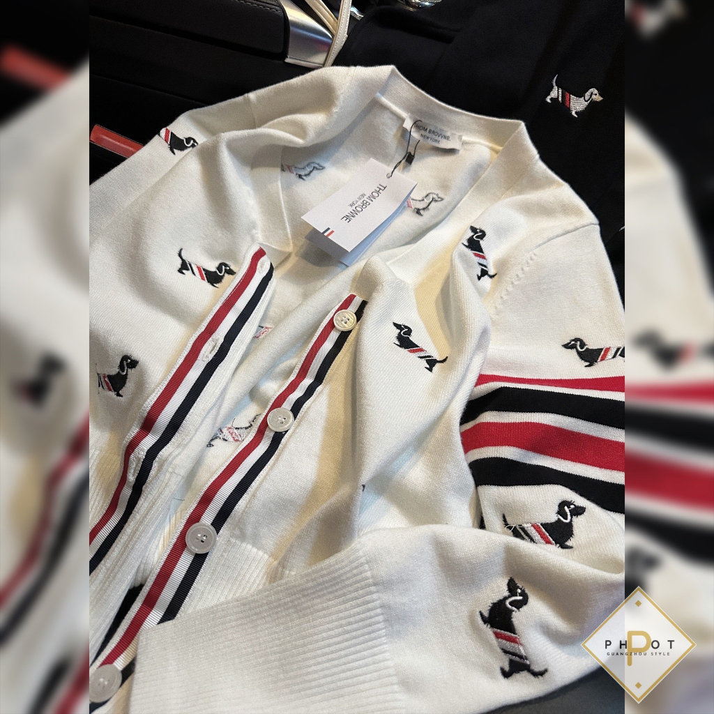 Áo Cadigan Thom thêu hình chó chất len cao cấp 2023