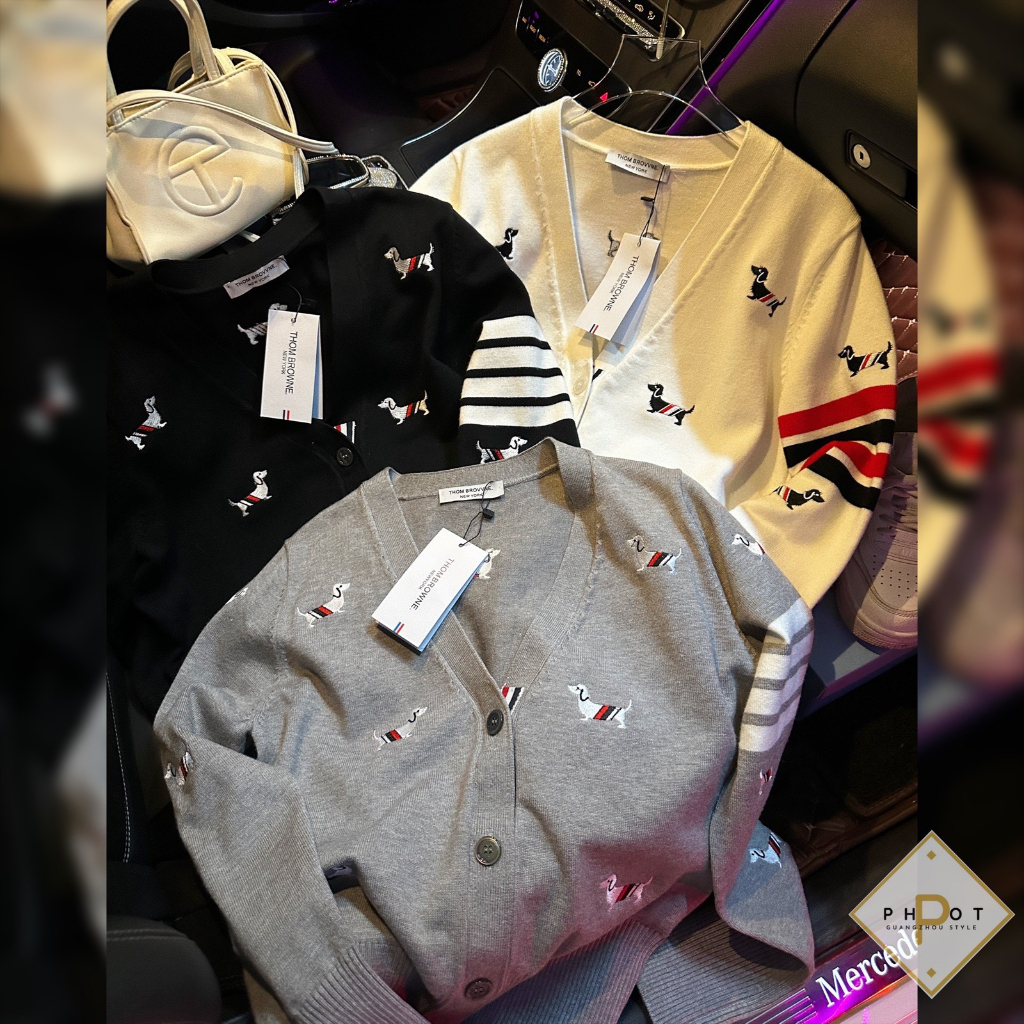 Áo Cadigan Thom thêu hình chó chất len cao cấp 2023