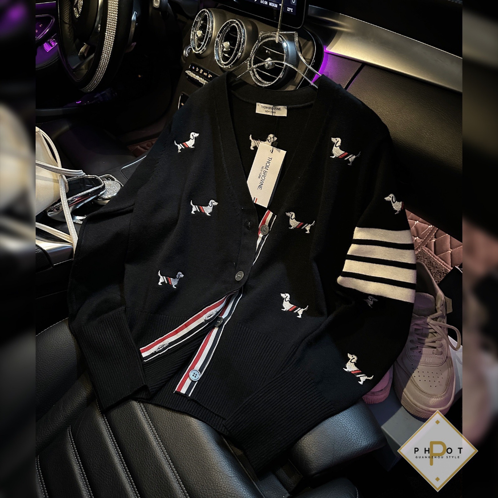 Áo Cadigan Thom thêu hình chó chất len cao cấp 2023