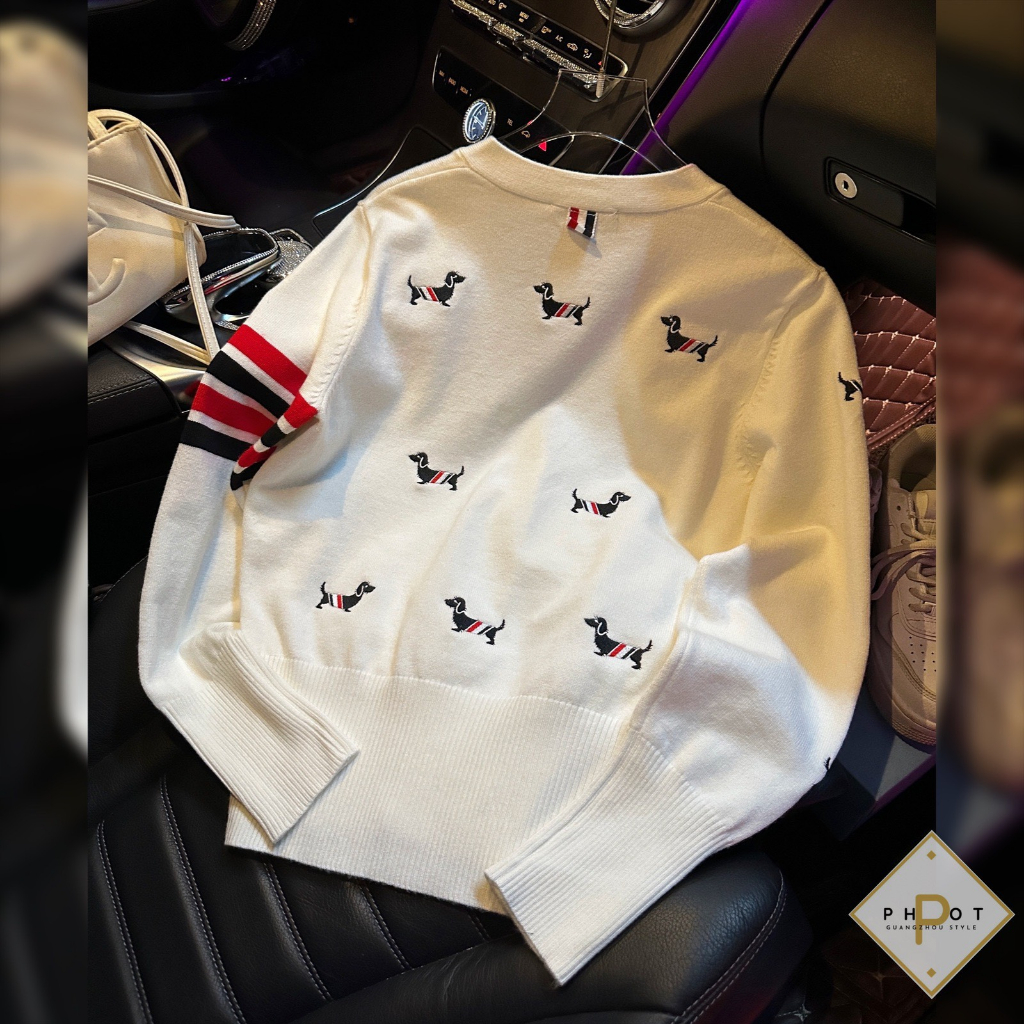 Áo Cadigan Thom thêu hình chó chất len cao cấp 2023