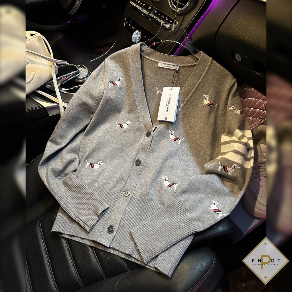 Áo Cadigan Thom thêu hình chó chất len cao cấp 2023