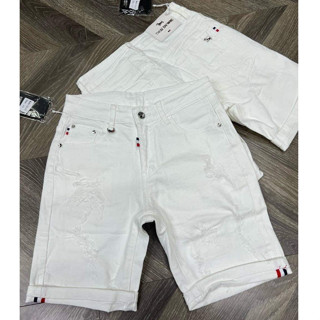 Quần short jean nam trắng rách hàng cao cấp co giãn phong cách vải dày dặn Dây viền 789
