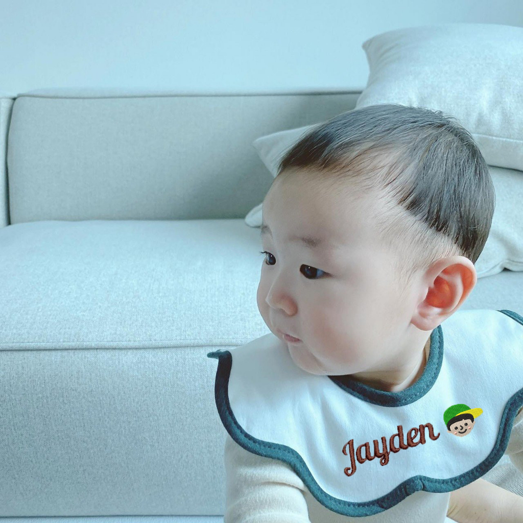 Yếm thêu tên theo yêu cầu cho bé, Yếm Hàn cổ hoa Bunnie blossom thêu tên cho bé