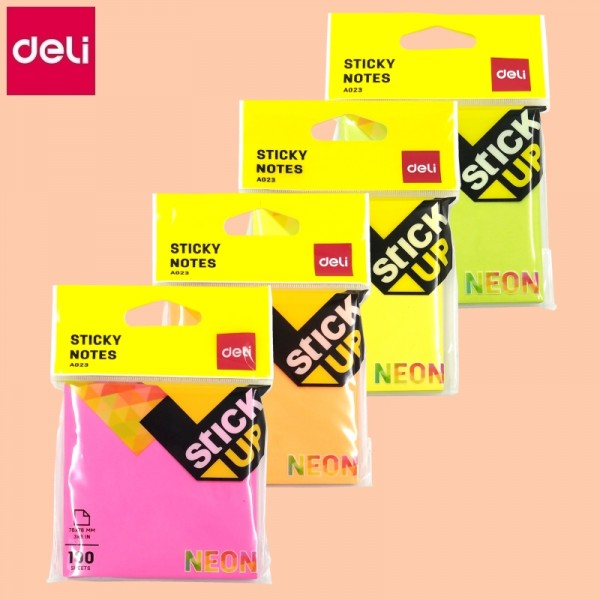 GIẤY NOTE 3X3 NEON DELI MÀU XANH LÁ, HỒNG, CAM, VÀNG SIÊU TIỆN LỢI