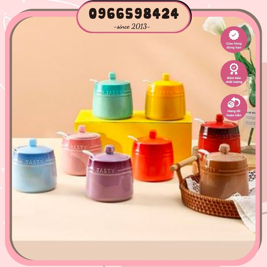Hũ sứ đựng gia vị tasty kèm thìa chất liệu sứ cao cấp [Có sẵn]