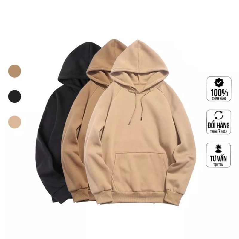 Áo Hoodie Zip Trơn Mũ 2 Lớp Chất Nỉ Bông Dày Dặn Nam Nữ Mặc Được Free Size < 75kg
