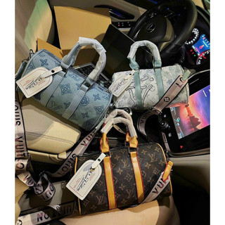 Túi lv dáng trống bản thể thao màu trắng - lv cầm tay nam vân loang cao cấp - clutch nam ful box có sẵn