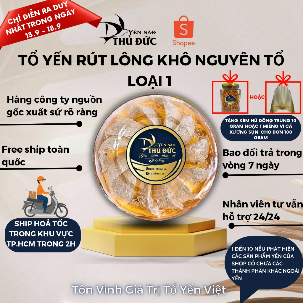 Yến Rút Lông Khô Nguyên Tổ Nguyên Chất 100% - Yến Sào Thủ Đức