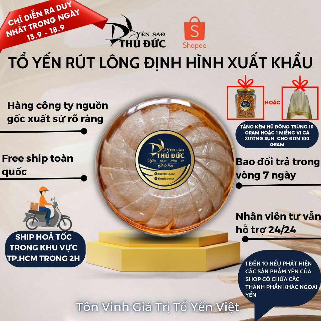 Tổ Yến Rút Lông Định Hinh Xuất Khẩu Nguyên Chất 100% - Yến Sào Thủ Đức