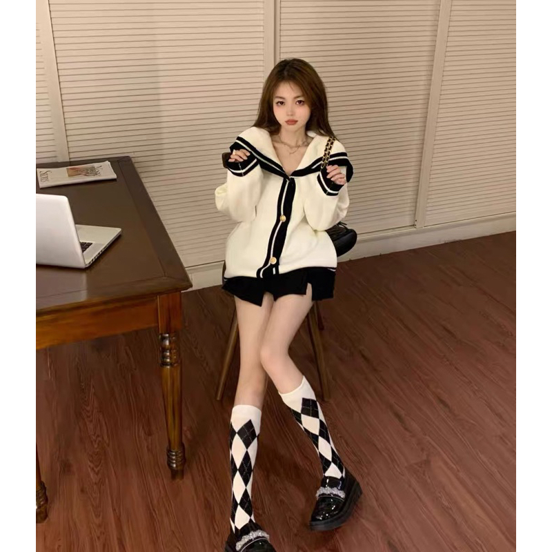 CHOUCHUU Áo cardigan thuỷ thủ phong cách độc đáo mới lạ