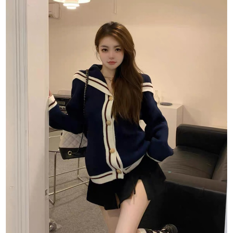 CHOUCHUU Áo cardigan thuỷ thủ phong cách độc đáo mới lạ