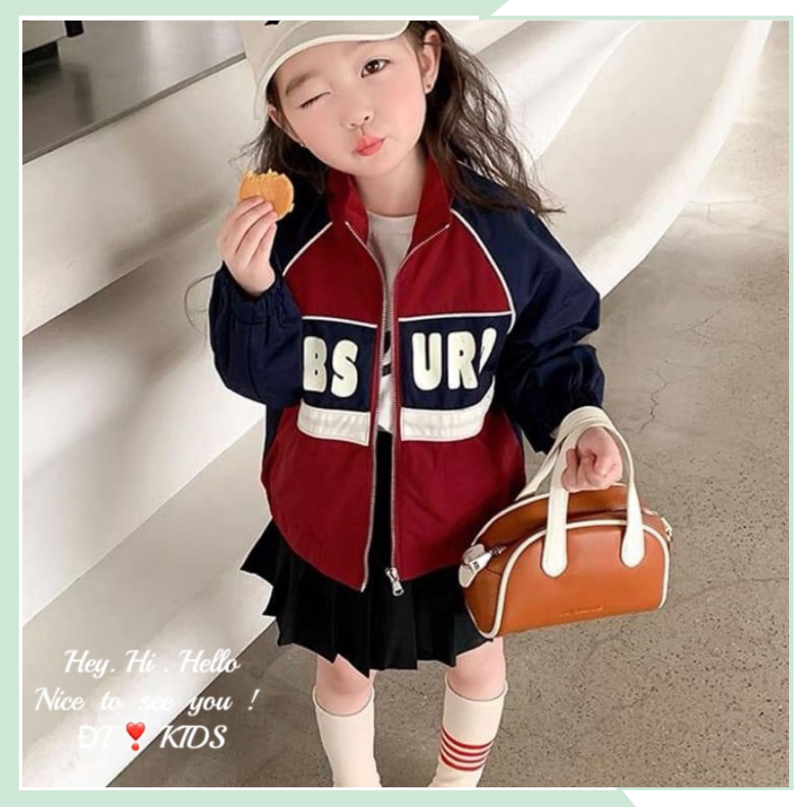 Áo khoác gió hai lớp cho bé trai, bé gái, áo khoác boomber đỏ dài tay ABS AK12