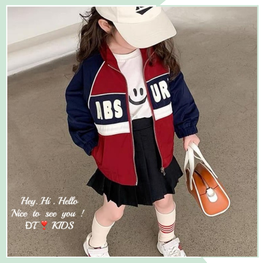 Áo khoác gió hai lớp cho bé trai, bé gái, áo khoác boomber đỏ dài tay ABS AK12