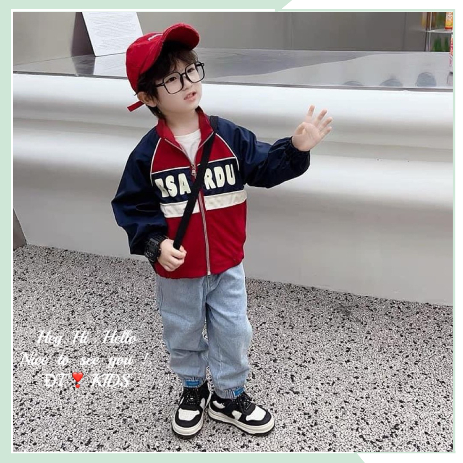 Áo khoác gió hai lớp cho bé trai, bé gái, áo khoác boomber đỏ dài tay ABS AK12