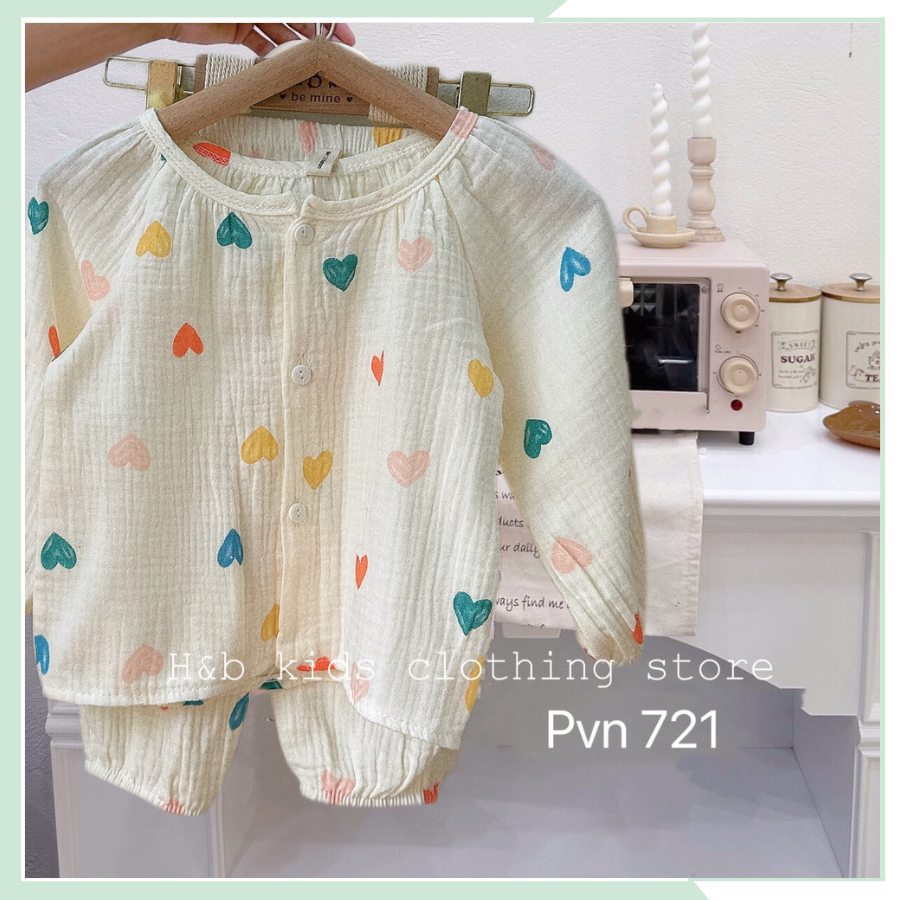 Bộ dài tay vải xô Muslin, bộ quần áo ngủ cho bé gái BBG102