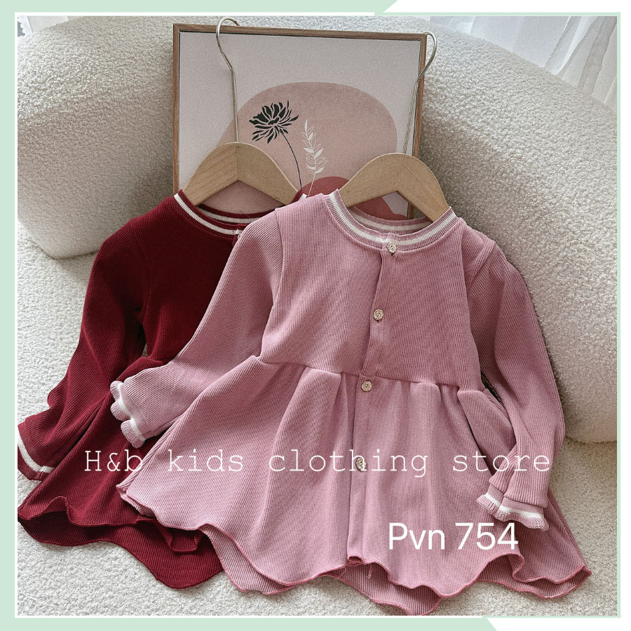 Bộ thu đông cho bé gái, Set babydoll nhung tăm gấu bèo dài tay BBG103
