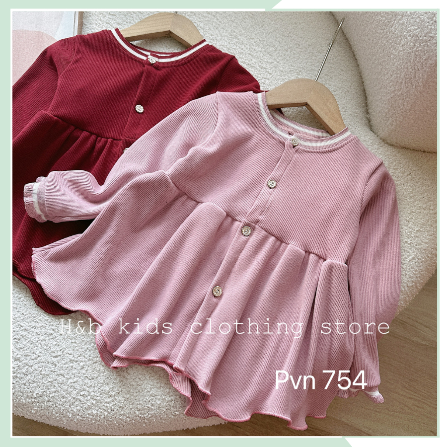 Bộ thu đông cho bé gái, Set babydoll nhung tăm gấu bèo dài tay BBG103