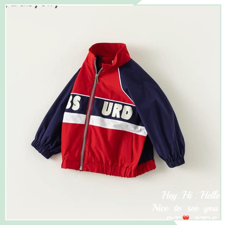 Áo khoác gió hai lớp cho bé trai, bé gái, áo khoác boomber đỏ dài tay ABS AK12