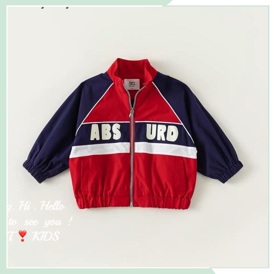 Áo khoác gió hai lớp cho bé trai, bé gái, áo khoác boomber đỏ dài tay ABS AK12
