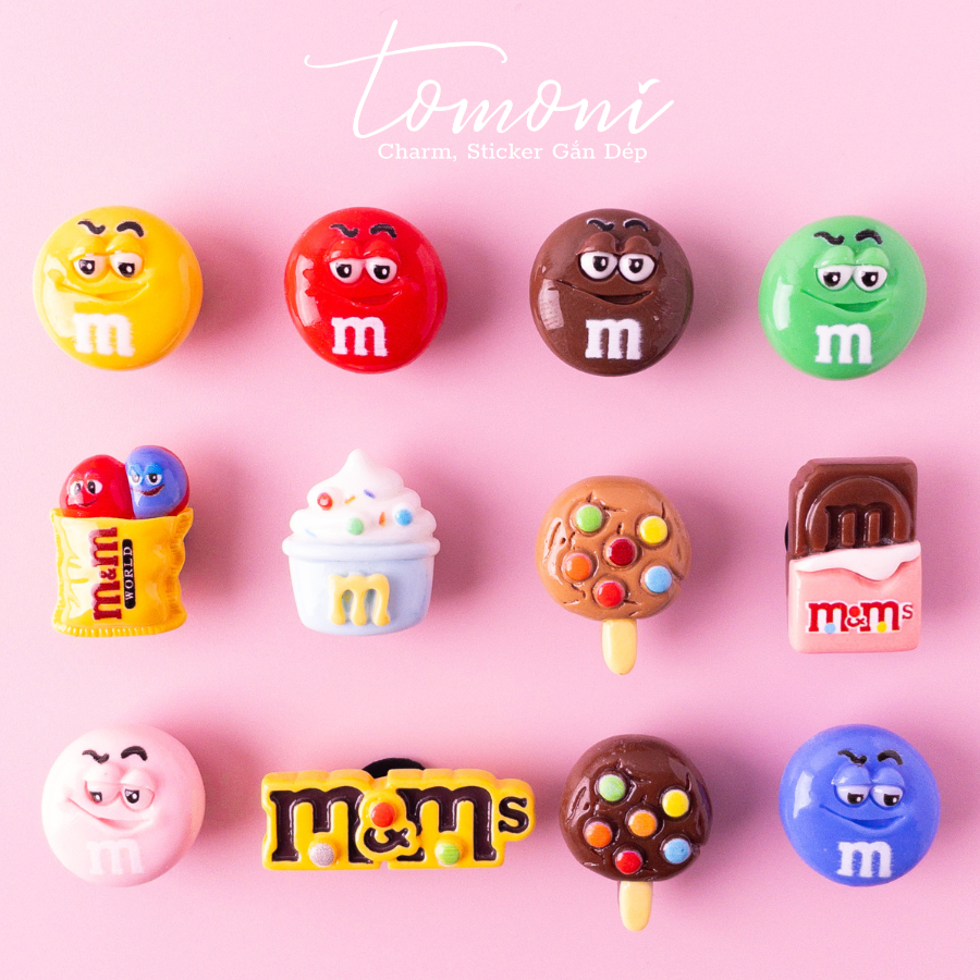 Sticker Cute Gắn Dép, Hình Charm DIY Trang Trí Hình Kẹo Chocolate M&M Xinh Xắn - HQ108
