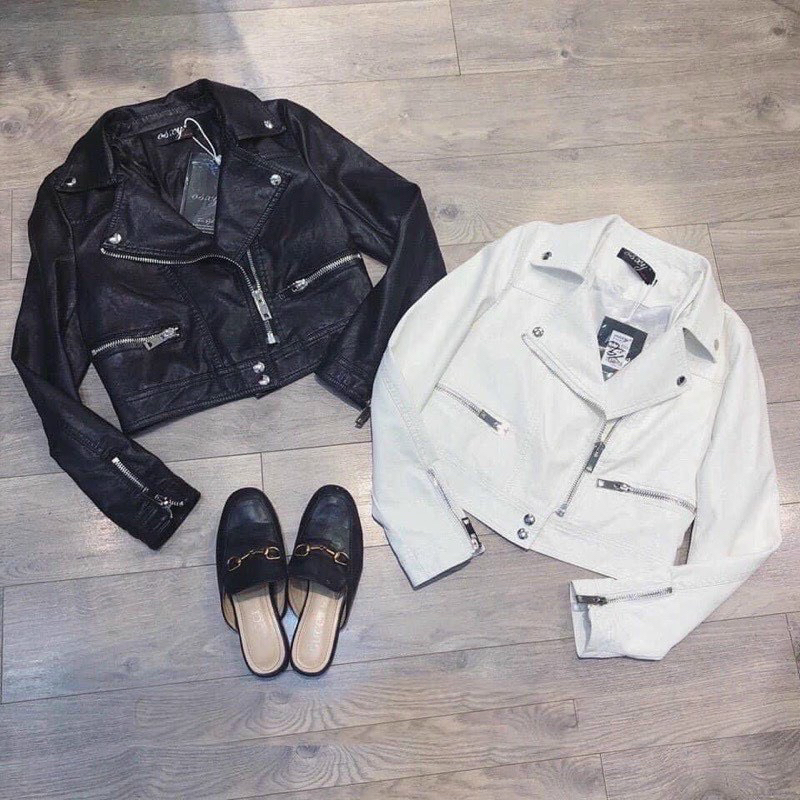 ÁO KHOÁC DA KHOÁ NGANG 2 MÀU