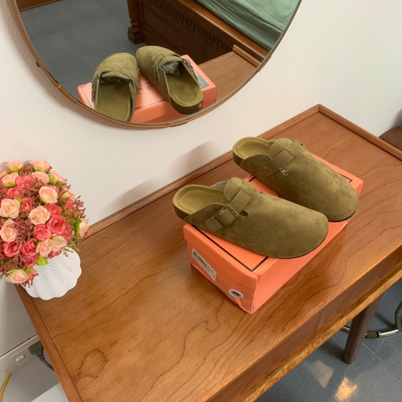 Giày Birkenstock đế trấu, da lộn phong cách Vintage dành cho Nữ 2023, Giày lười, Giày Slipon