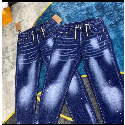 Quần Jean Nam DSQ2 Biker Slimfit Quần Bò Nam Xanh Trơn Thêu 2 Khoá Zip Dọc Bẹn Phối Mài Xước Nhẹ Nhàng Tinh Tế