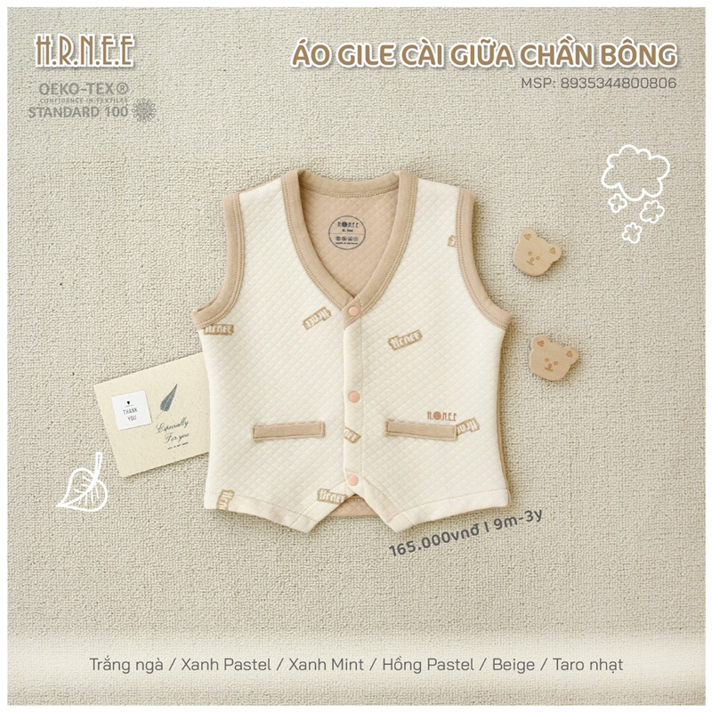 Áo Gile Sợi Tre Chần Bông Hãng Hrnee Chi Bé Trai Bé Gái