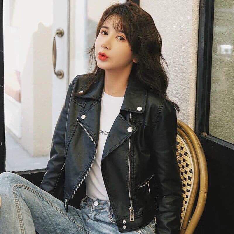 ÁO KHOÁC DA KHOÁ NGANG 2 MÀU