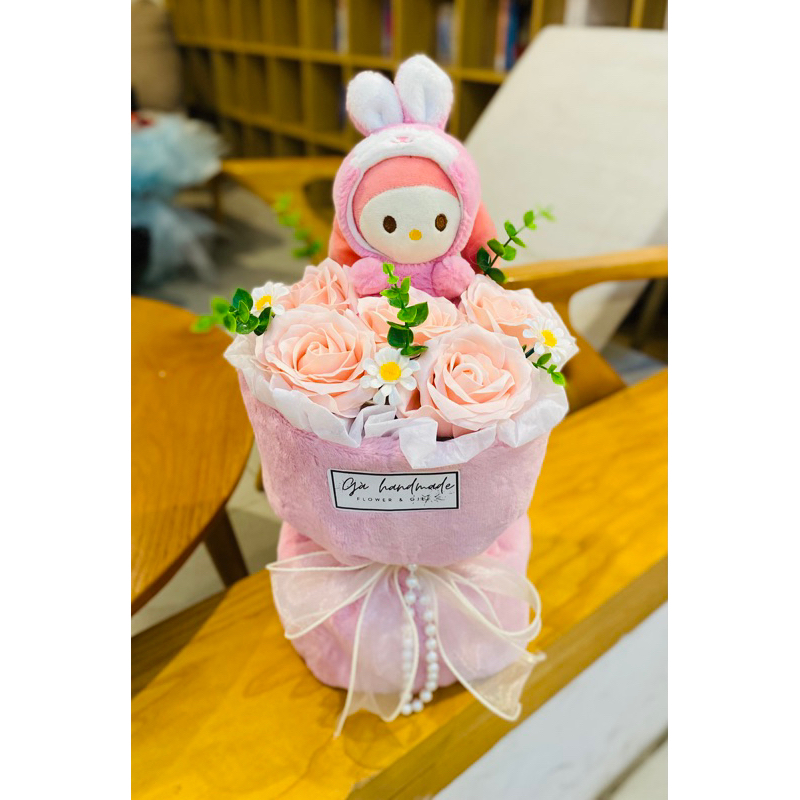 Bó hoa gấu nhồi bông/ thú len móc đáng yêu kết hợp nhiều màu sắc làm quà tặng bạn gái/shop Gà Handmadade