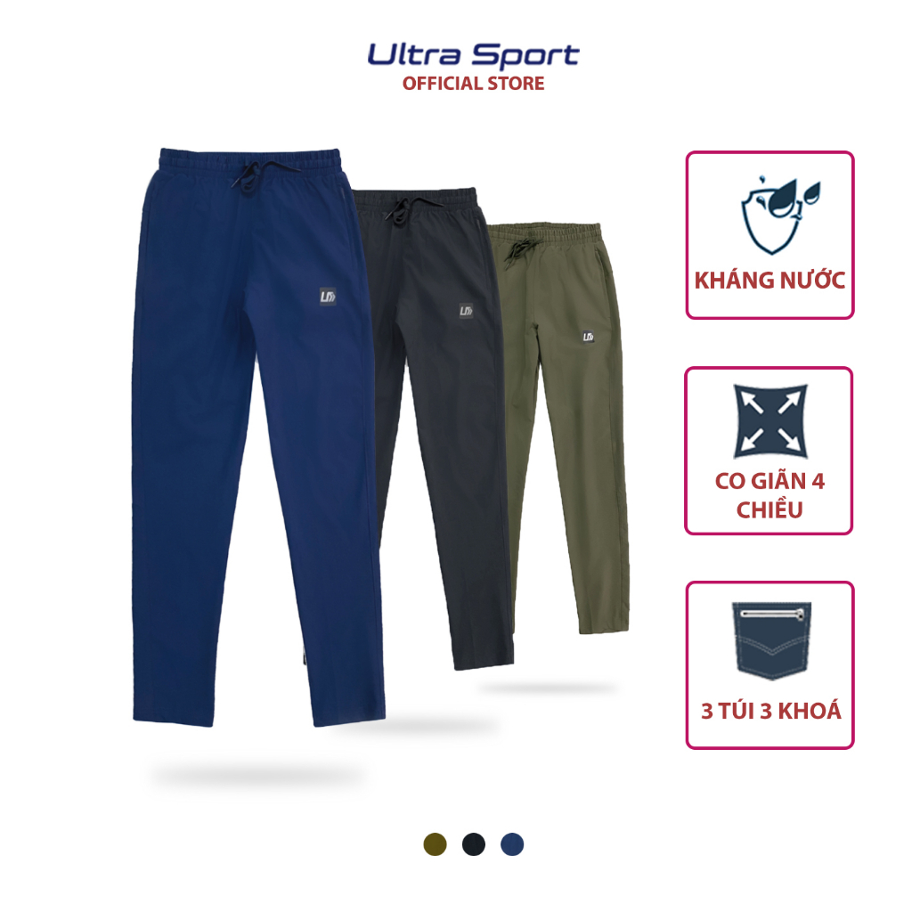 Quần gió thể thao nam Ultra Sport vải co giãn, kháng nước, không nhăn nhàu, bai chảy