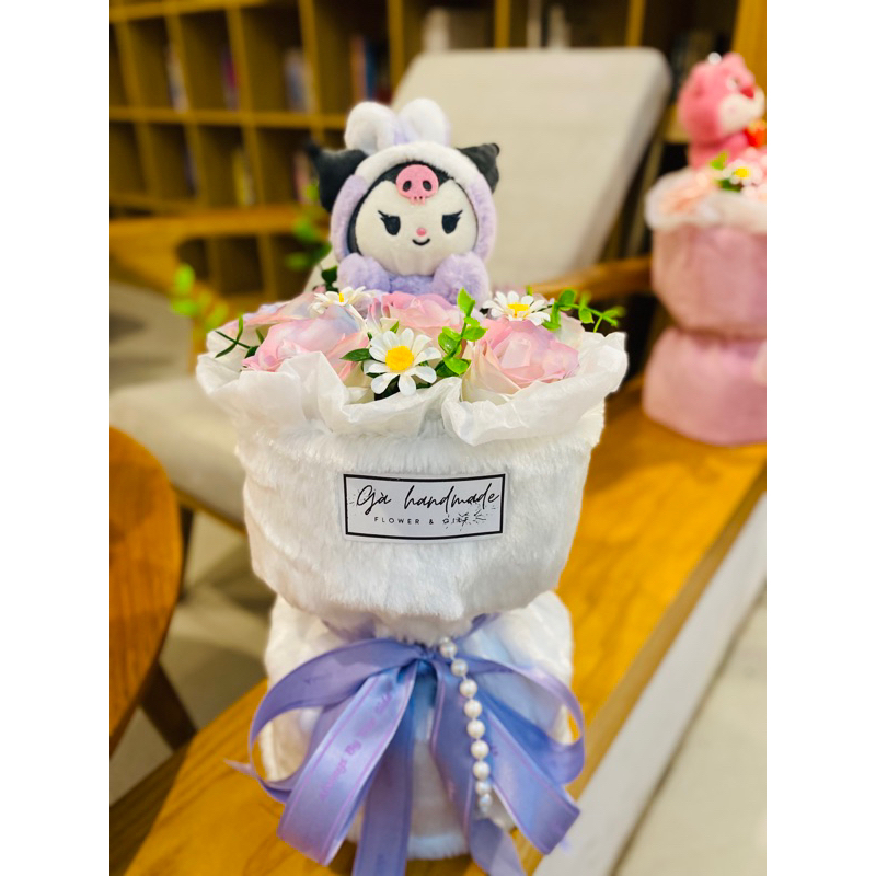 Bó hoa gấu nhồi bông/ thú len móc đáng yêu kết hợp nhiều màu sắc làm quà tặng bạn gái/shop Gà Handmadade