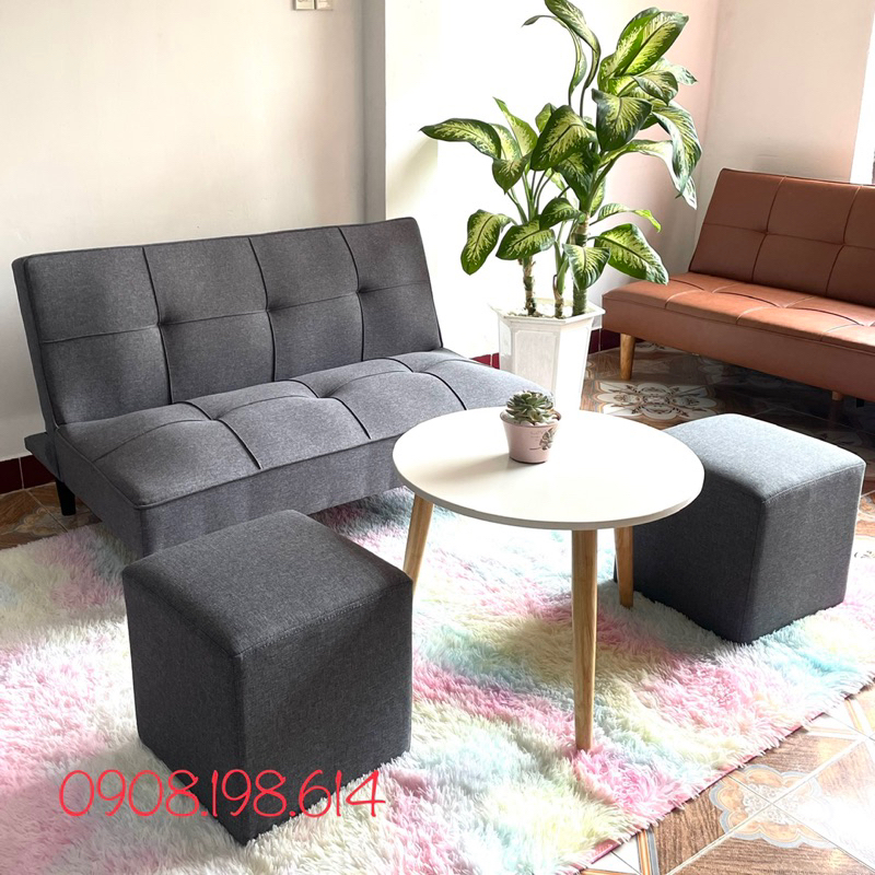 Nguyên bộ bàn ghế Sofa Phòng Khách Nhỏ 1m2 Vải Bố Xám Giá Rẻ