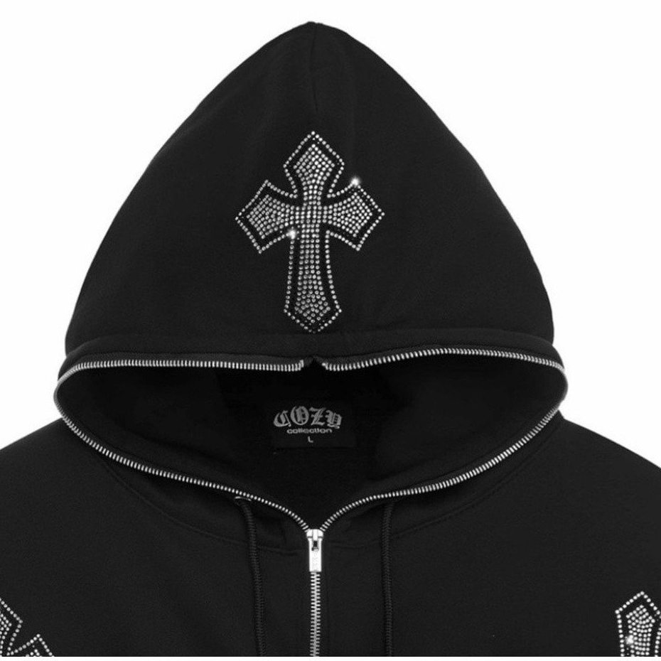 Áo Hoodie bản đính đá chữ thập Hàng dày dặn 1kg